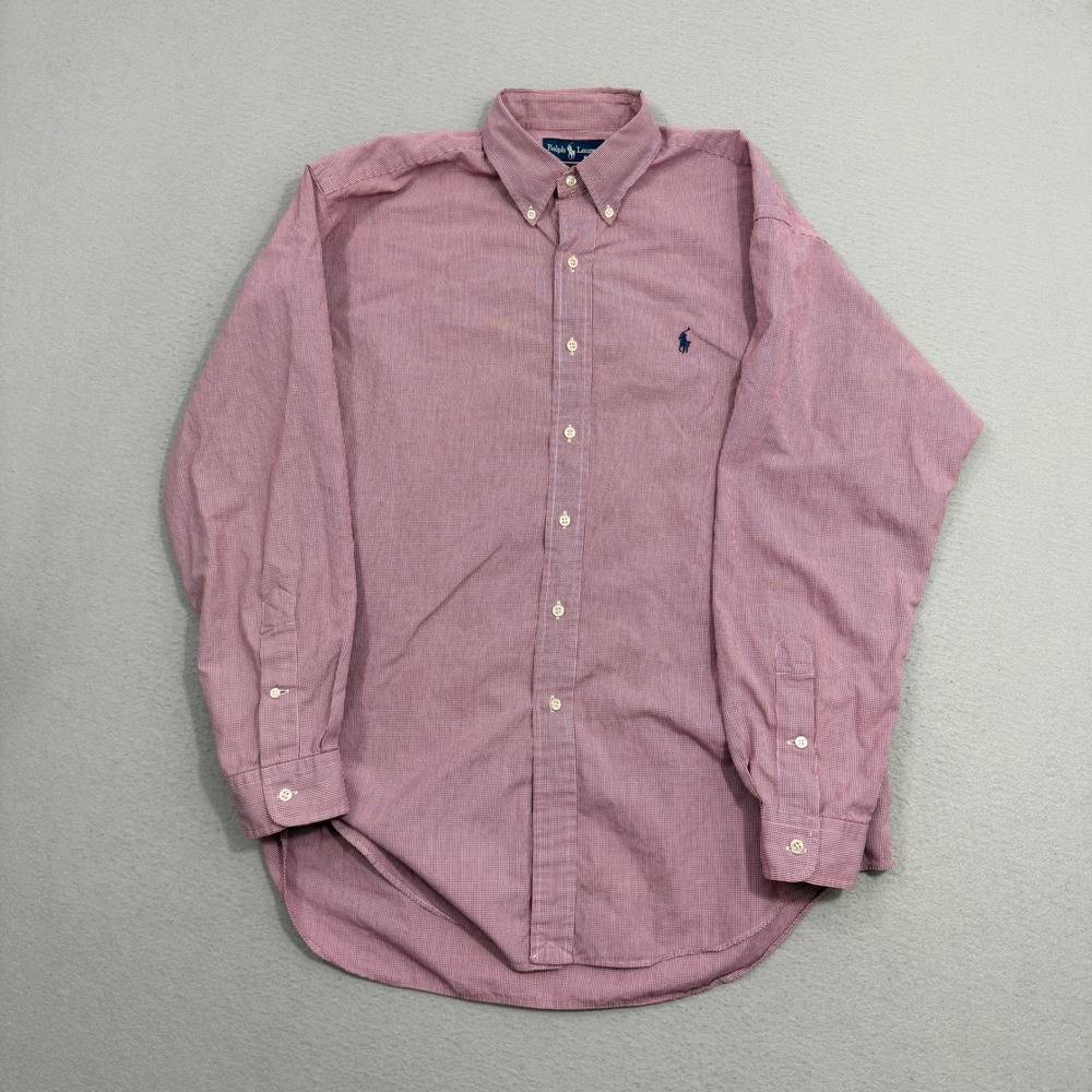 Polo Ralph Lauren Button Down Shirt Large Blake Micro Gingham Long Sleeve Cotton